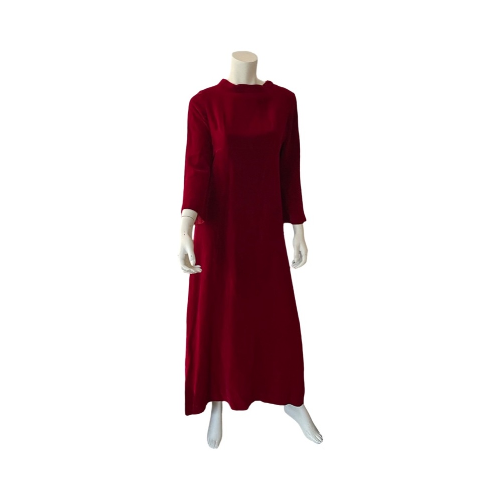 vintage 60s crushed maroon velvet empire waist full length 30” waist gown